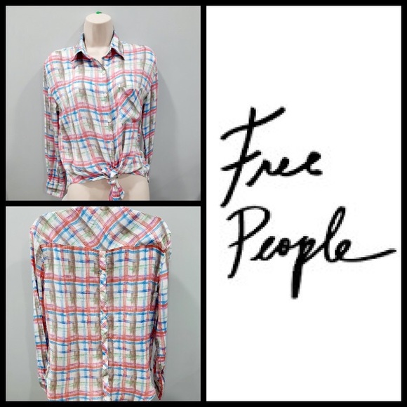 Free People We the Free Tie Front XSmall Long Sleeve Button Down Shirt - Picture 4 of 17